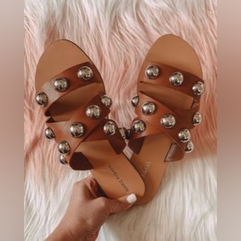 Marc Fisher Bryte Slide Sandals in Camel